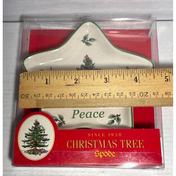 Spode Christmas Tree Star Shaped Ceramic Dish Peace Design 4.5 Inches New In Box - Picture 5 of 6